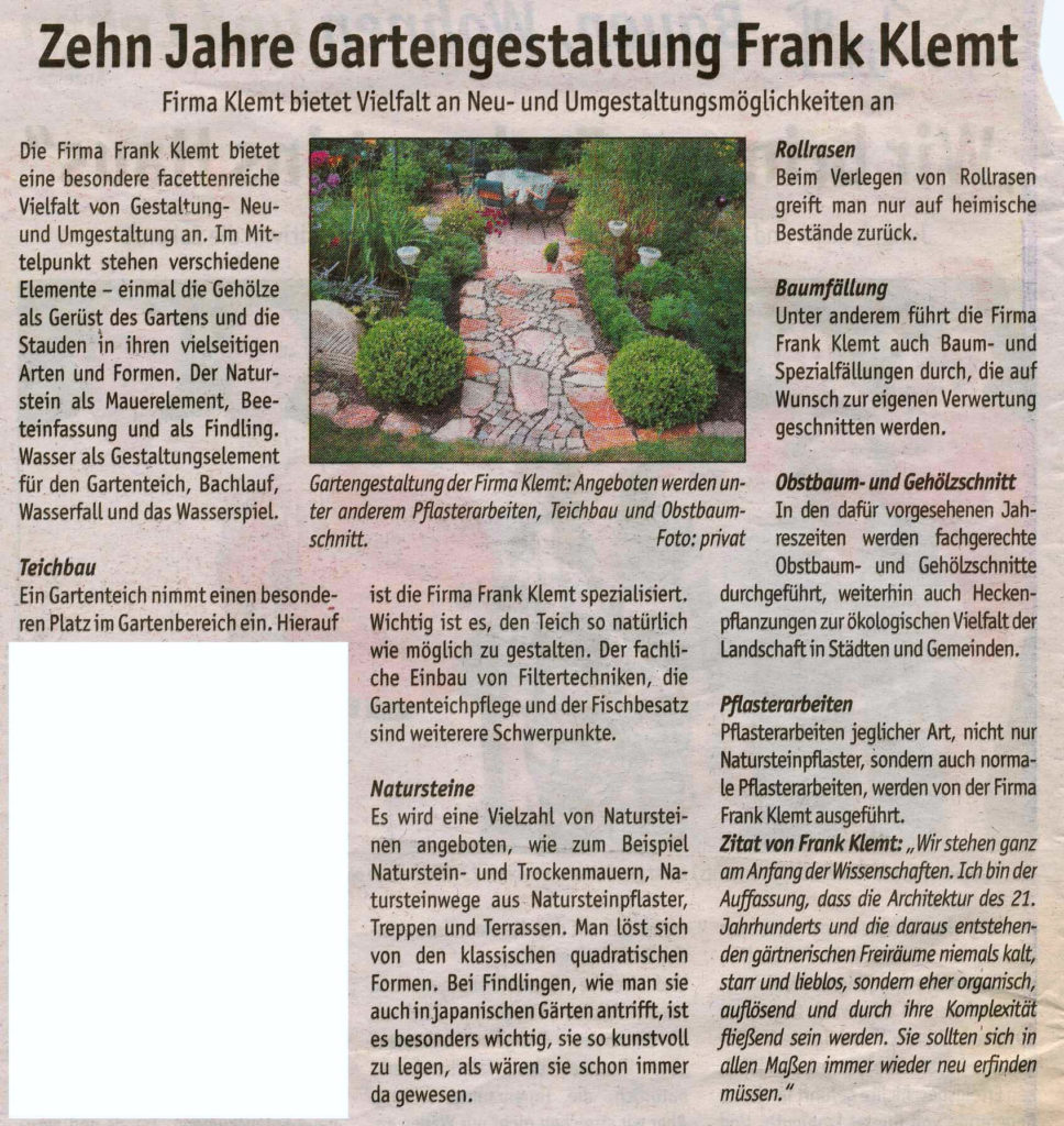 Pressestimmen zur Gartengestaltung Frank Klemt